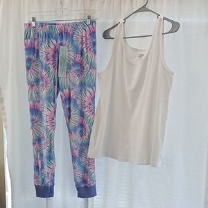 More Than Magic White Tank Top with Pastel Tie-Dye Jogger Pajama Set